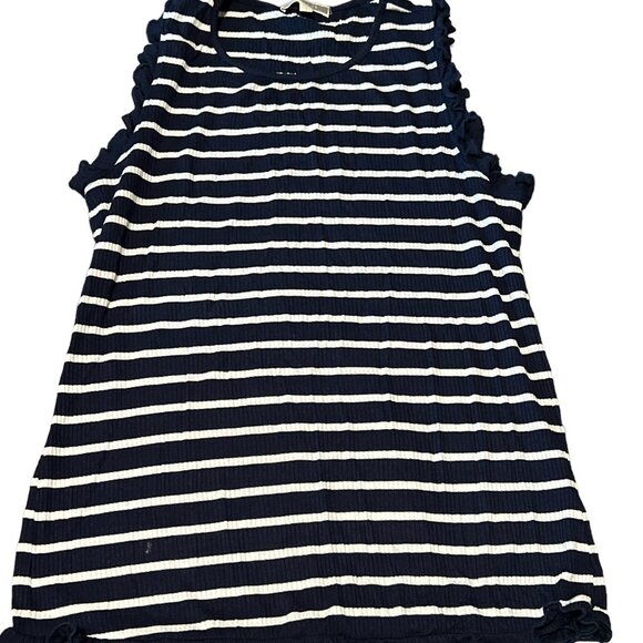 PEIONE -Navy Blue with white stripes tank Top -  Sleeveless ruffle - Small - Picture 1 of 1